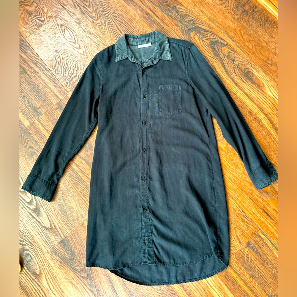 Long Sleeve Black Button Up Down Blouse Tunic Top Medium